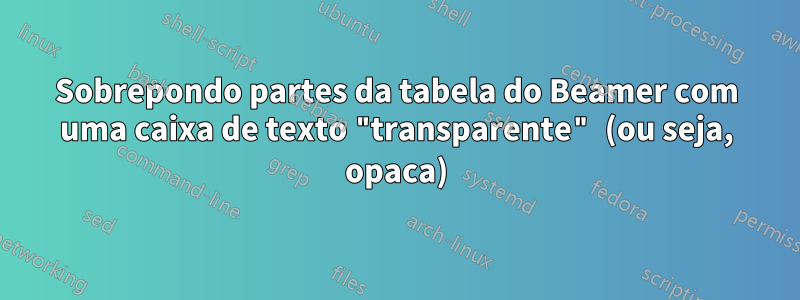 Sobrepondo partes da tabela do Beamer com uma caixa de texto "transparente" (ou seja, opaca)