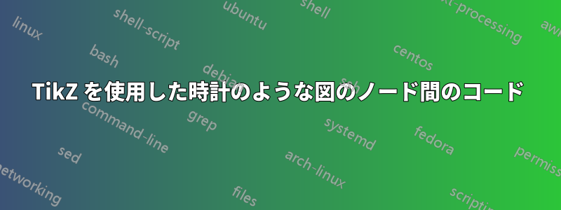 TikZ を使用した時計のような図のノード間のコード