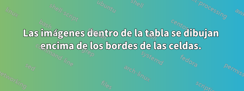 Las imágenes dentro de la tabla se dibujan encima de los bordes de las celdas.