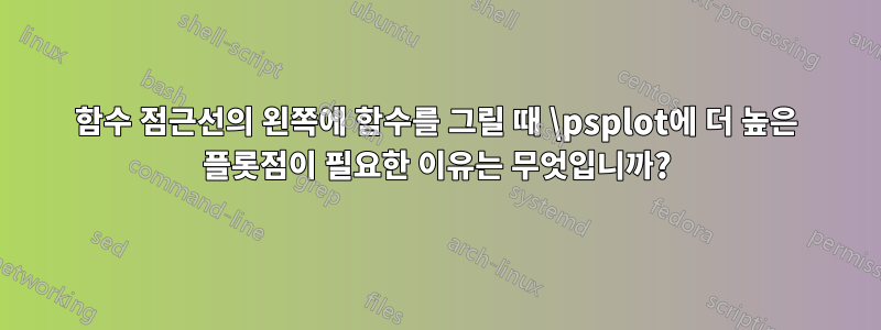 함수 점근선의 왼쪽에 함수를 그릴 때 \psplot에 더 높은 플롯점이 필요한 이유는 무엇입니까?