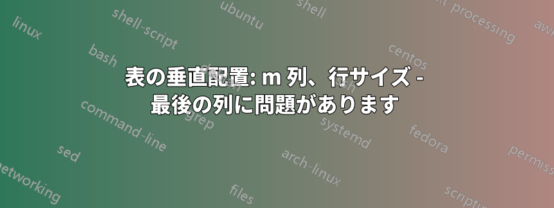 表の垂直配置: m 列、行サイズ - 最後の列に問題があります