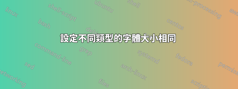 設定不同類型的字體大小相同