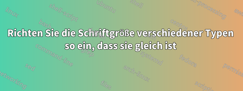 Richten Sie die Schriftgröße verschiedener Typen so ein, dass sie gleich ist