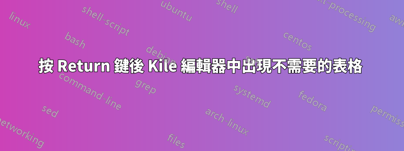 按 Return 鍵後 Kile 編輯器中出現不需要的表格