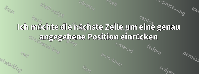 Ich möchte die nächste Zeile um eine genau angegebene Position einrücken