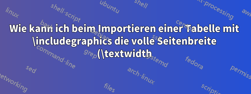 Wie kann ich beim Importieren einer Tabelle mit \includegraphics die volle Seitenbreite (\textwidth) verwenden?