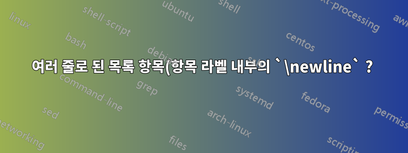 여러 줄로 된 목록 항목(항목 라벨 내부의 `\newline` ?)