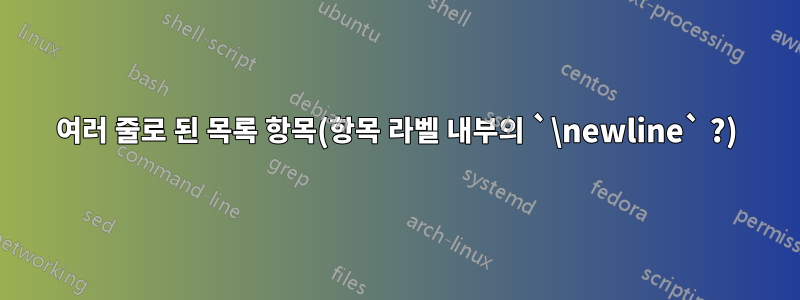 여러 줄로 된 목록 항목(항목 라벨 내부의 `\newline` ?)