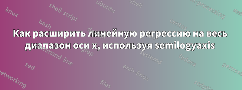 Как расширить линейную регрессию на весь диапазон оси x, используя semilogyaxis