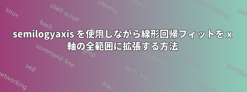 semilogyaxis を使用しながら線形回帰フィットを x 軸の全範囲に拡張する方法