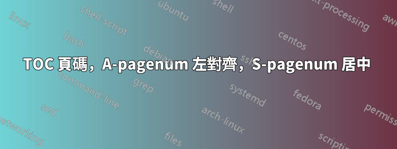 TOC 頁碼，A-pagenum 左對齊，S-pagenum 居中