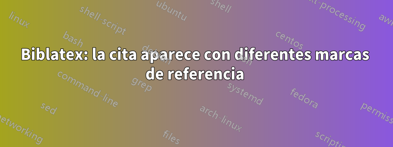 Biblatex: la cita aparece con diferentes marcas de referencia