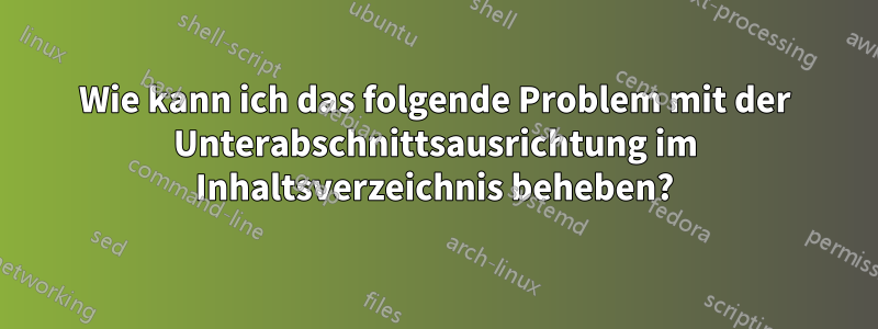 Wie kann ich das folgende Problem mit der Unterabschnittsausrichtung im Inhaltsverzeichnis beheben?