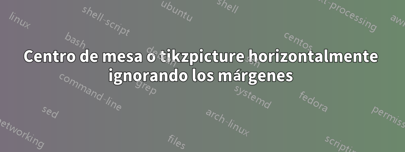 Centro de mesa o tikzpicture horizontalmente ignorando los márgenes