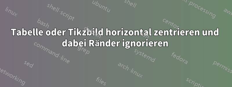 Tabelle oder Tikzbild horizontal zentrieren und dabei Ränder ignorieren