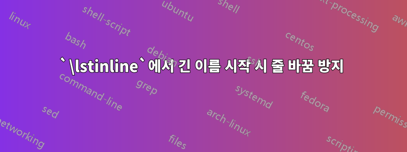 `\lstinline`에서 긴 이름 시작 시 줄 바꿈 방지