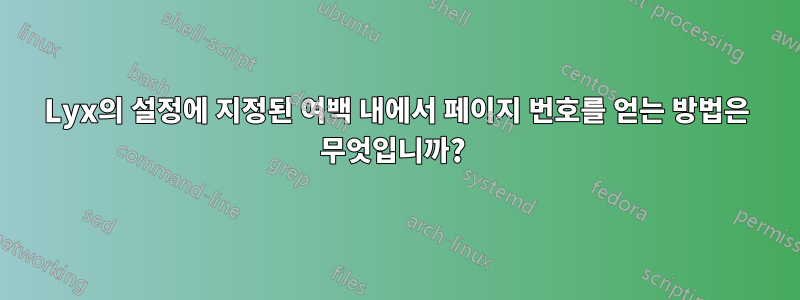 Lyx의 설정에 지정된 여백 내에서 페이지 번호를 얻는 방법은 무엇입니까? 