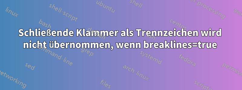 Schließende Klammer als Trennzeichen wird nicht übernommen, wenn breaklines=true