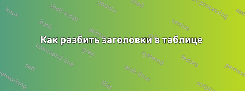 Как разбить заголовки в таблице