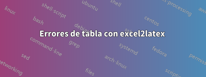 Errores de tabla con excel2latex