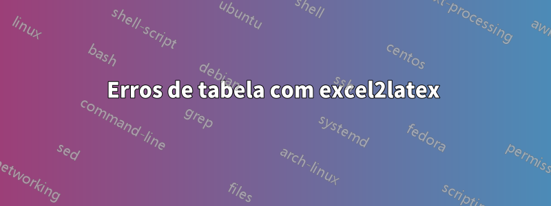 Erros de tabela com excel2latex