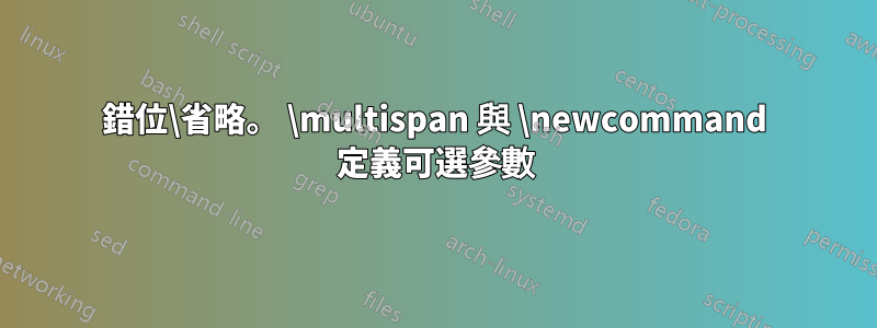 錯位\省略。 \multispan 與 \newcommand 定義可選參數