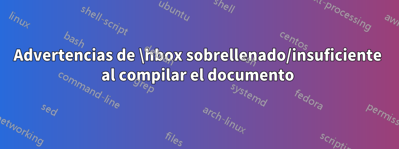 Advertencias de \hbox sobrellenado/insuficiente al compilar el documento