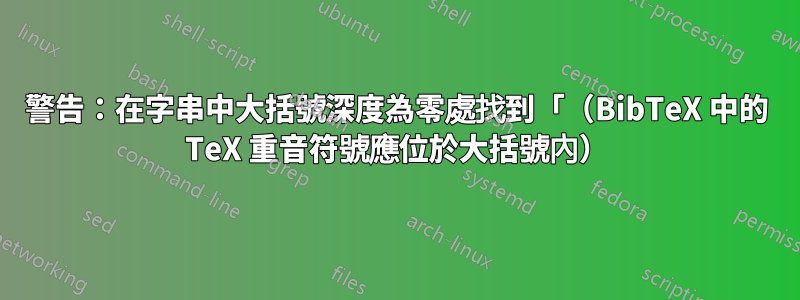 警告：在字串中大括號深度為零處找到「（BibTeX 中的 TeX 重音符號應位於大括號內）