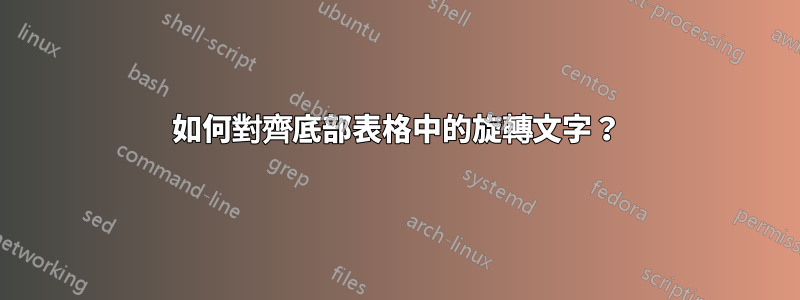 如何對齊底部表格中的旋轉文字？