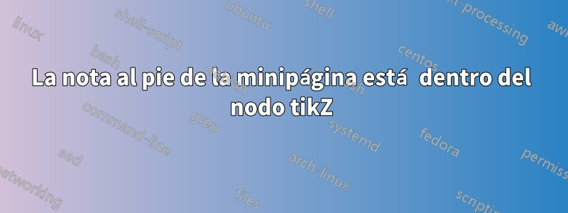 La nota al pie de la minipágina está dentro del nodo tikZ