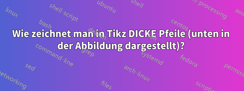 Wie zeichnet man in Tikz DICKE Pfeile (unten in der Abbildung dargestellt)?