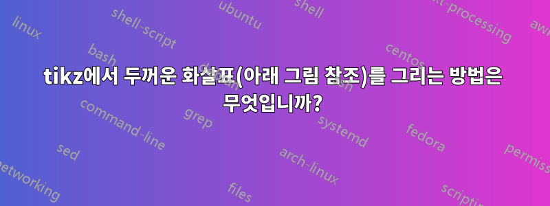 tikz에서 두꺼운 화살표(아래 그림 참조)를 그리는 방법은 무엇입니까?
