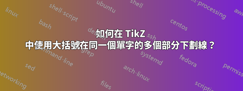 如何在 TikZ 中使用大括號在同一個單字的多個部分下劃線？