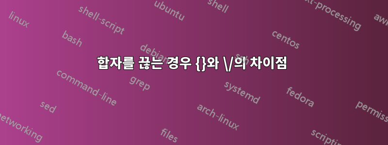 합자를 끊는 경우 {}와 \/의 차이점