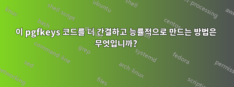이 pgfkeys 코드를 더 간결하고 능률적으로 만드는 방법은 무엇입니까?