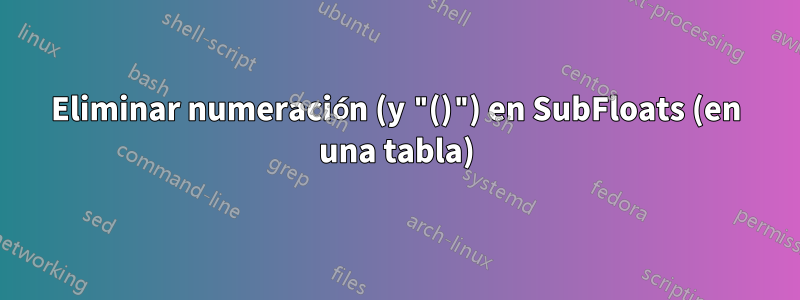 Eliminar numeración (y "()") en SubFloats (en una tabla)