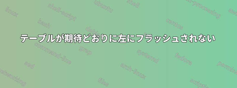 テーブルが期待どおりに左にフラッシュされない