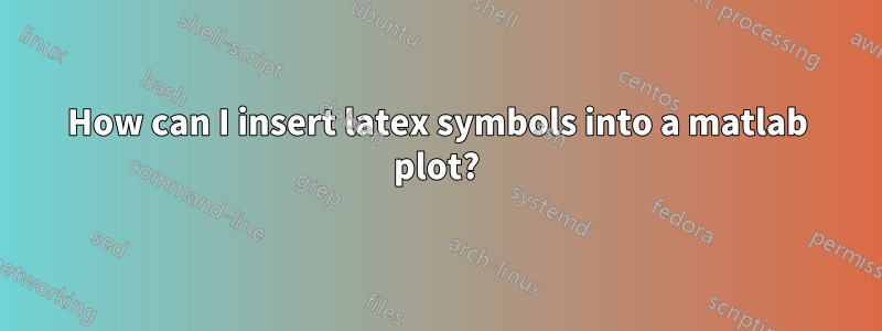 How can I insert latex symbols into a matlab plot?