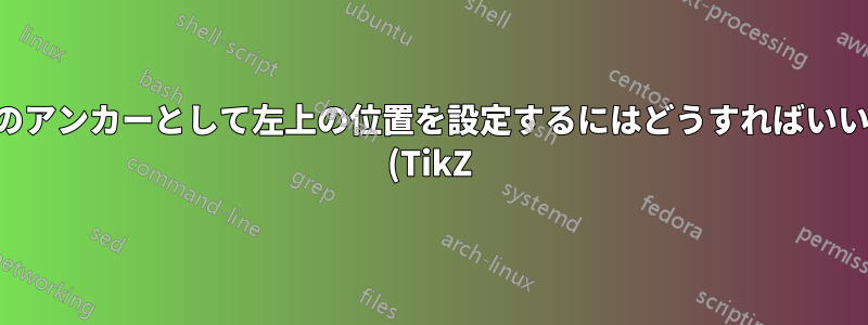 ノードのアンカーとして左上の位置を設定するにはどうすればいいですか (TikZ)