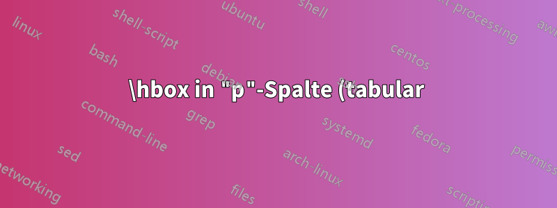 \hbox in "p"-Spalte (tabular) zerstört Zeilenlayout