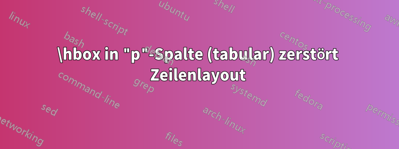 \hbox in "p"-Spalte (tabular) zerstört Zeilenlayout