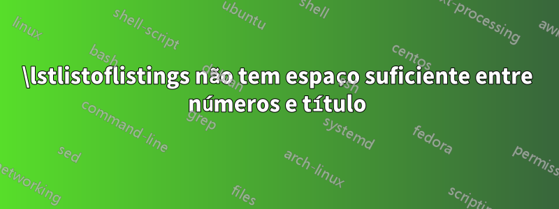 \lstlistoflistings não tem espaço suficiente entre números e título