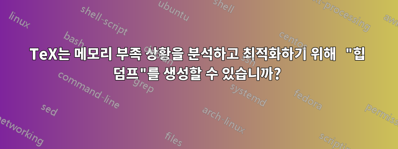 TeX는 메모리 부족 상황을 분석하고 최적화하기 위해 "힙 덤프"를 생성할 수 있습니까?