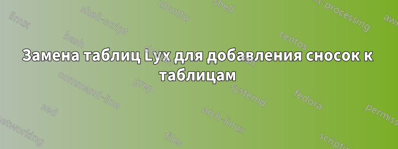 Замена таблиц Lyx для добавления сносок к таблицам