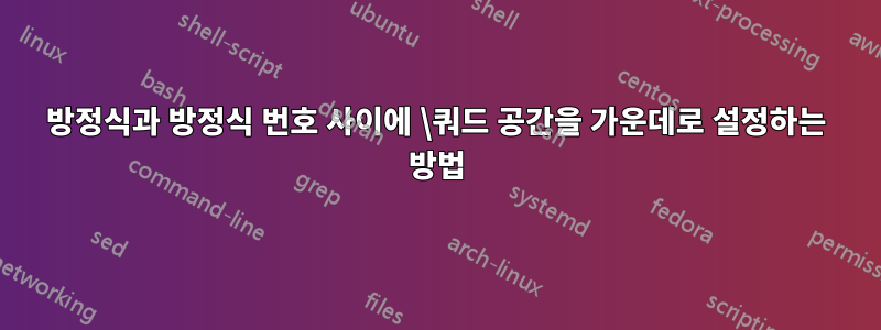 방정식과 방정식 번호 사이에 \쿼드 공간을 가운데로 설정하는 방법