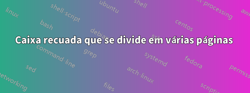 Caixa recuada que se divide em várias páginas