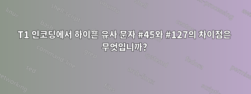 T1 인코딩에서 하이픈 유사 문자 #45와 #127의 차이점은 무엇입니까?