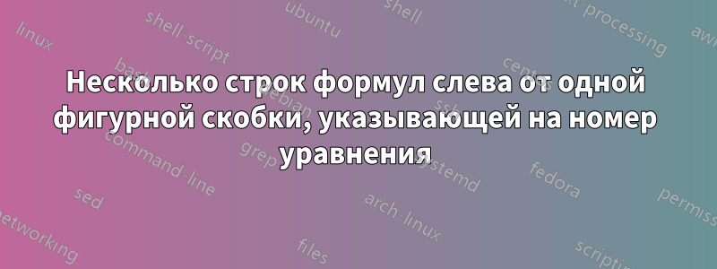 Несколько строк формул слева от одной фигурной скобки, указывающей на номер уравнения