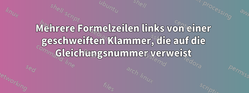 Mehrere Formelzeilen links von einer geschweiften Klammer, die auf die Gleichungsnummer verweist