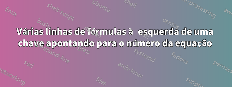 Várias linhas de fórmulas à esquerda de uma chave apontando para o número da equação